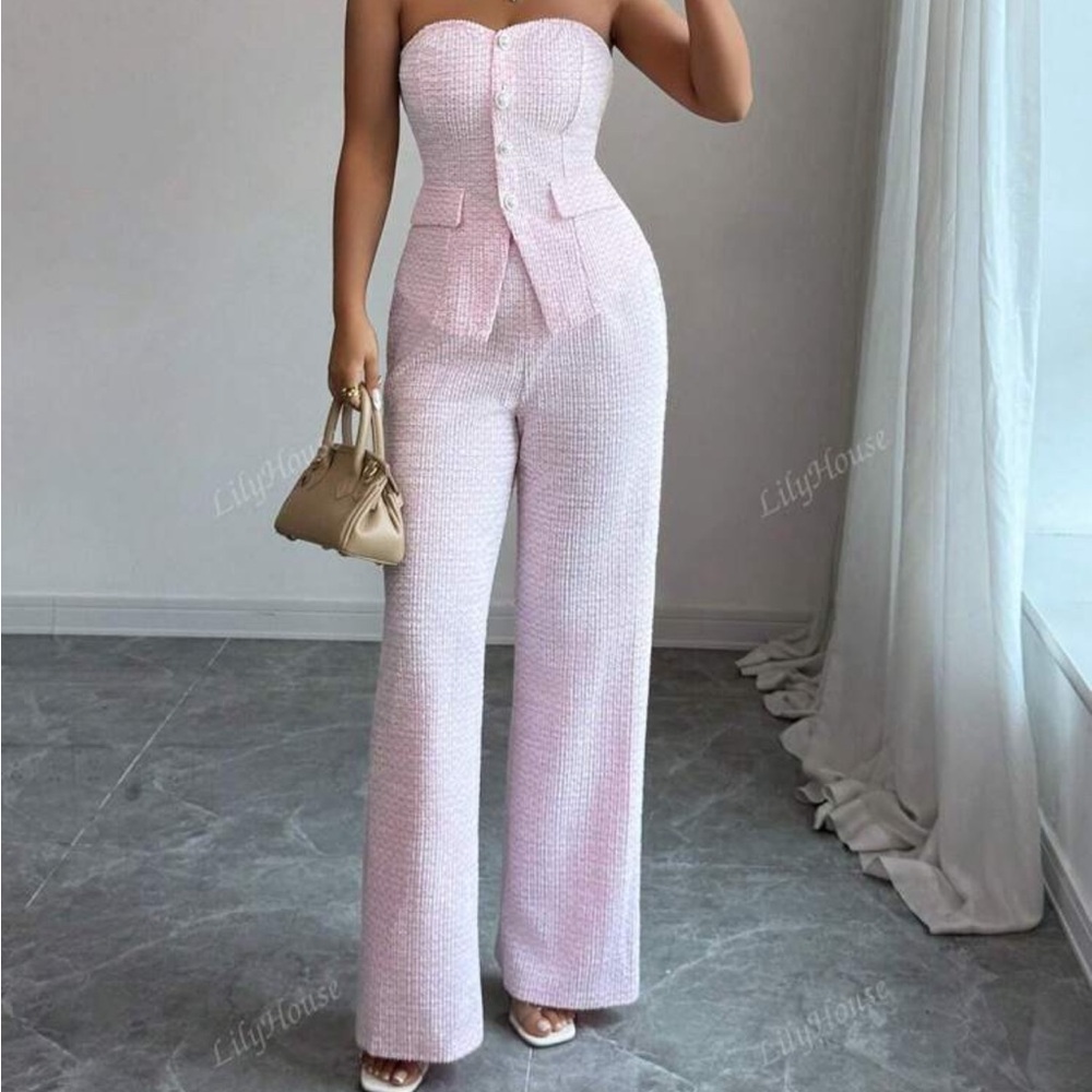 Elegant Pink Strapless Jumpsuit